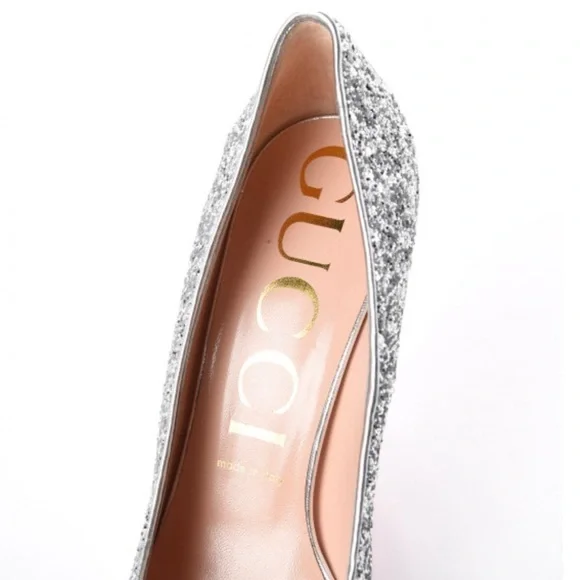 Gucci Argento silver glitter pumps with removable heart crystal detail - Picture 7 of 12